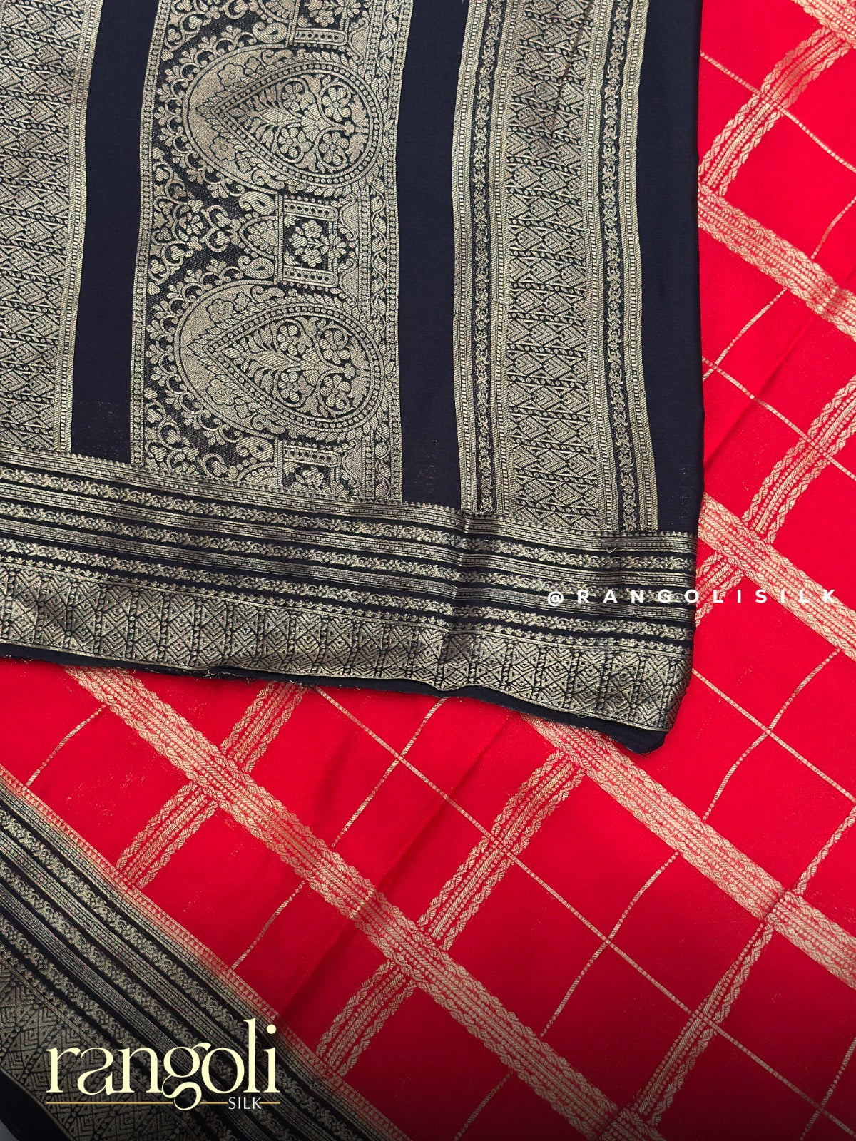 Semi Mysore Silk Saree with Contrast Border & Classic Checks - Post 938