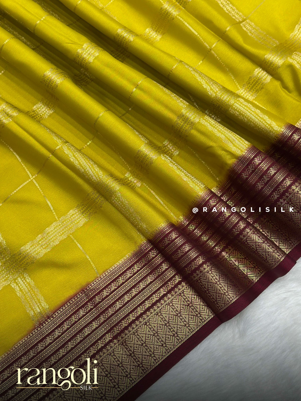 Semi Mysore Silk Saree with Contrast Border & Classic Checks - Post 938