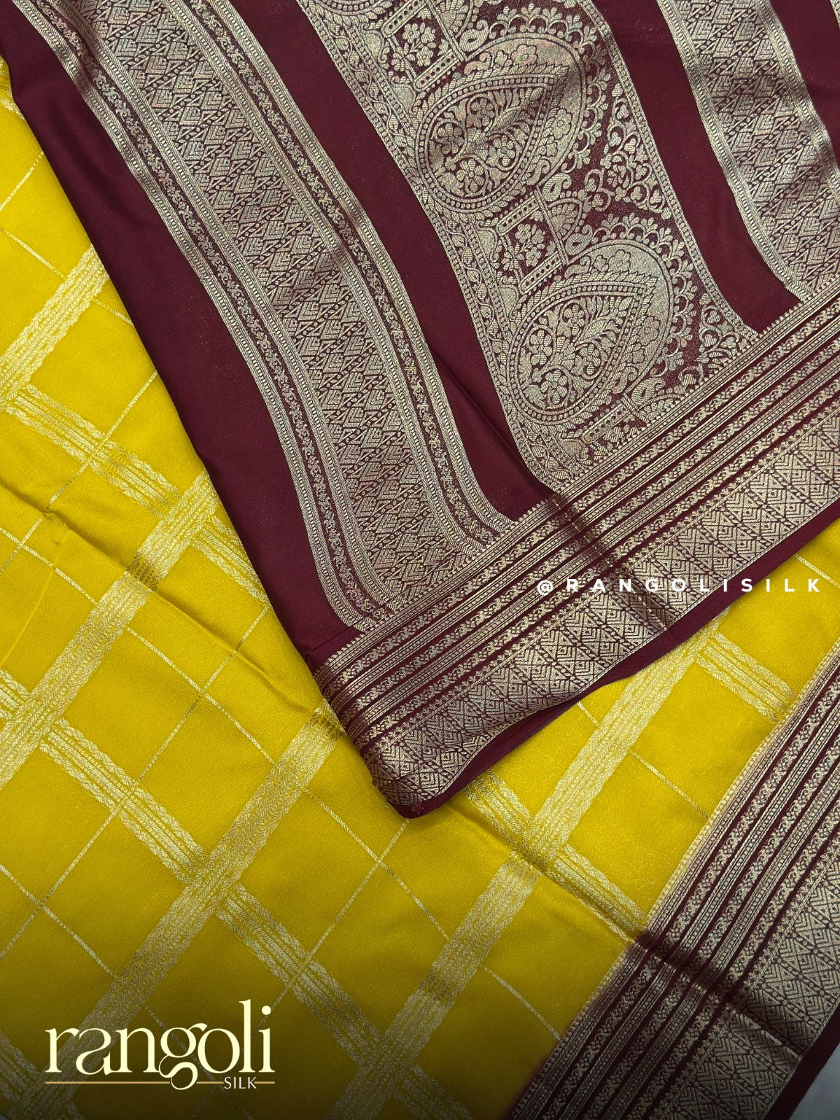 Semi Mysore Silk Saree with Contrast Border & Classic Checks - Post 938