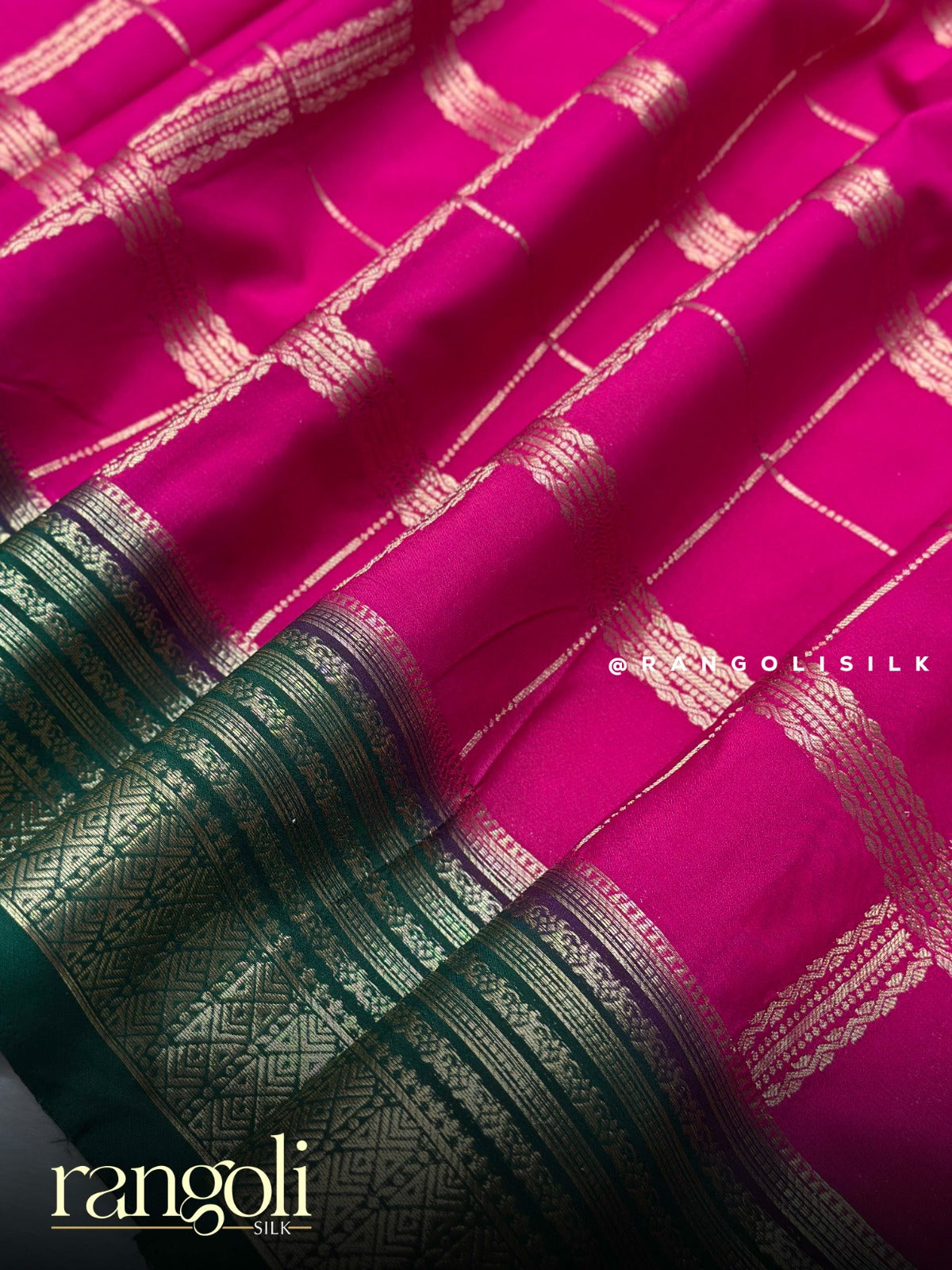 Semi Mysore Silk Saree with Contrast Border & Classic Checks - Post 938