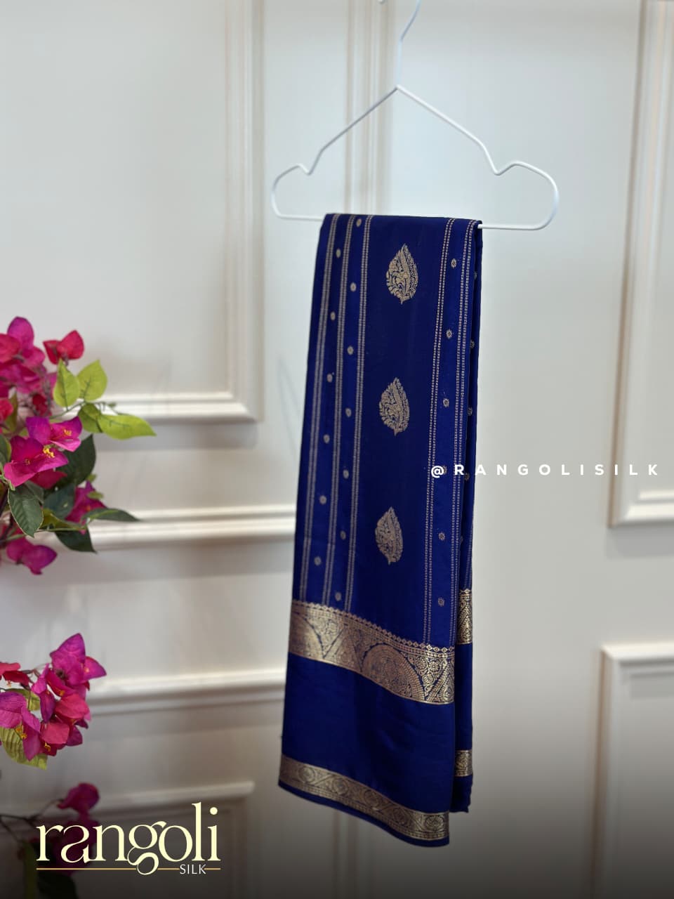 Semi Mysore Silk Saree with Zari Buttas, Striped Design & Rich Pallu - Post 935