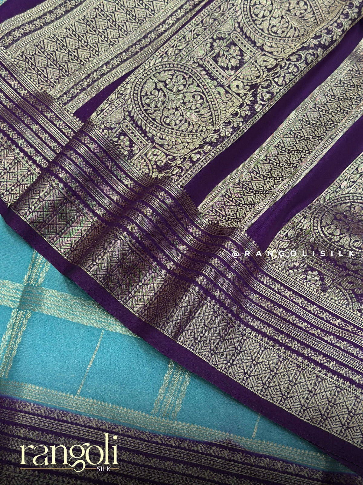 Semi Mysore Silk Saree with Contrast Border & Classic Checks - Post 938
