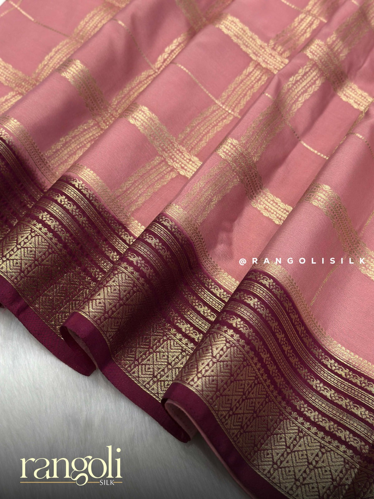 Semi Mysore Silk Saree with Contrast Border & Classic Checks - Post 938