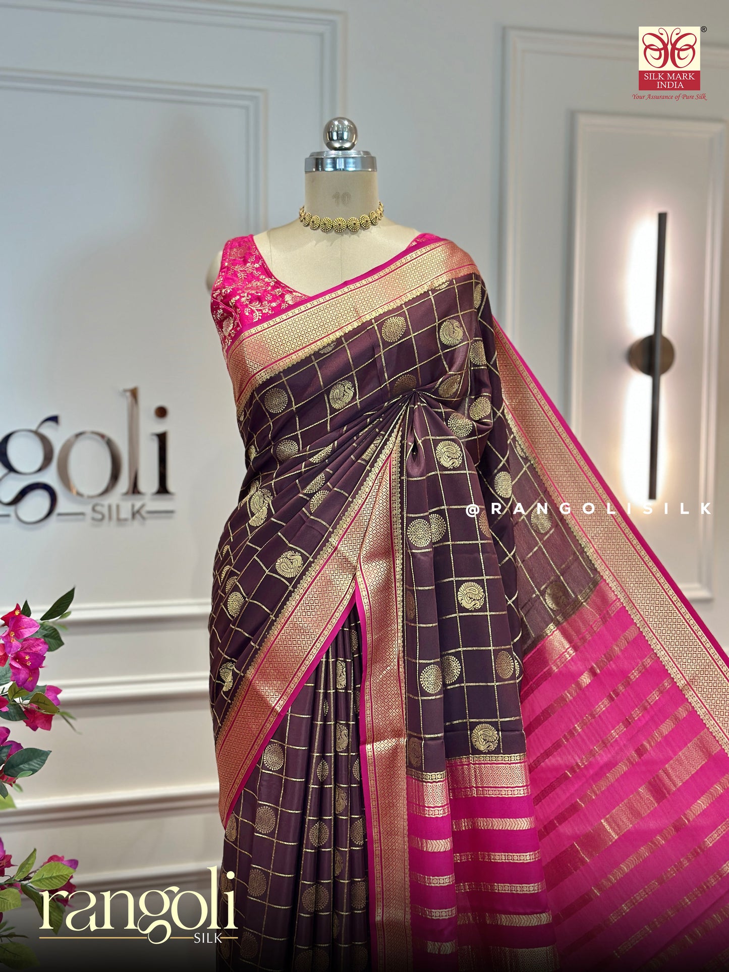 Pure Mysore Crepe Silk Saree in Deep Plum Purple with Rani Pink Pallu - Silk Mark Certified - Post 951