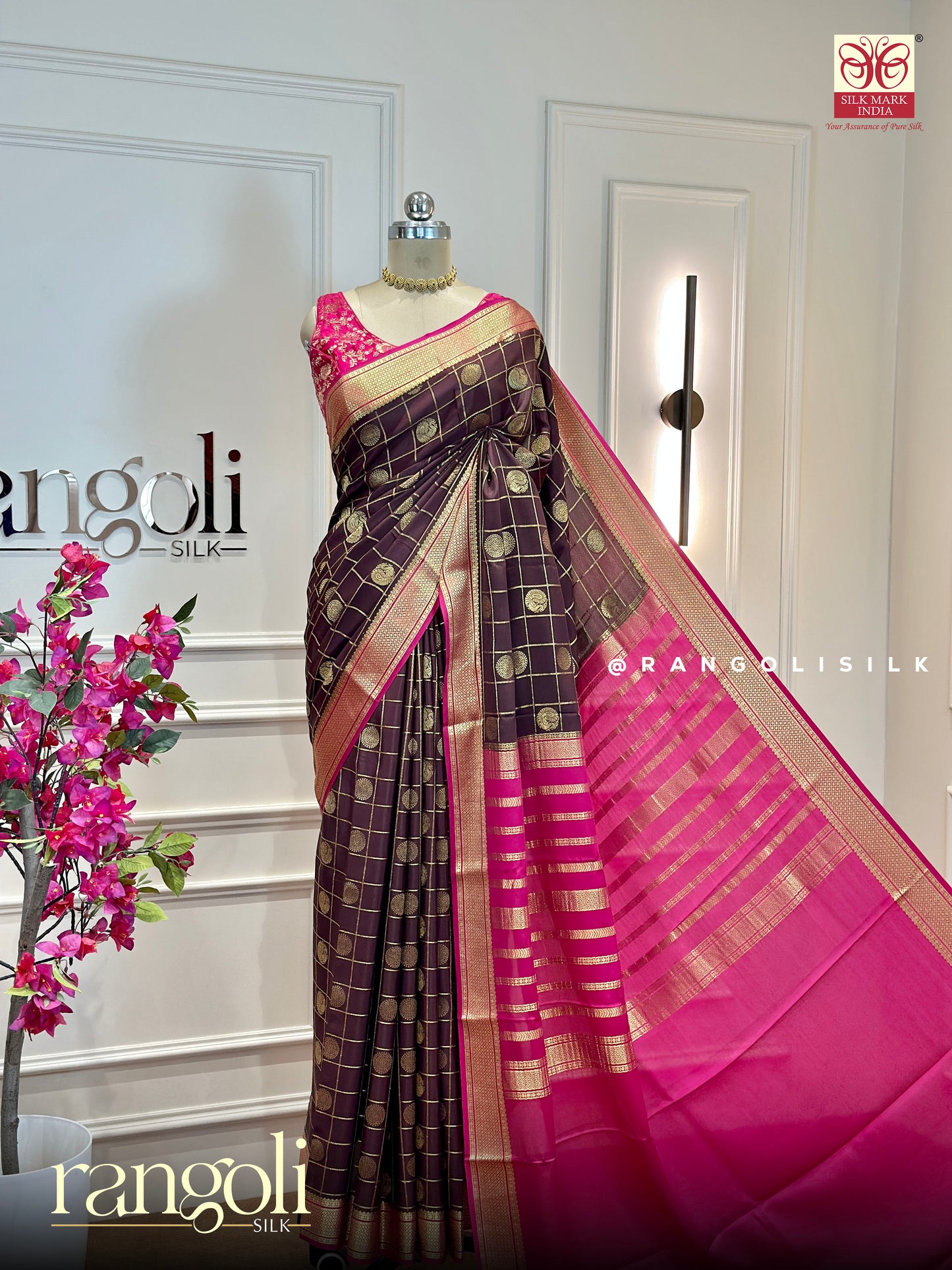 Pure Mysore Crepe Silk Saree in Deep Plum Purple with Rani Pink Pallu - Silk Mark Certified - Post 951